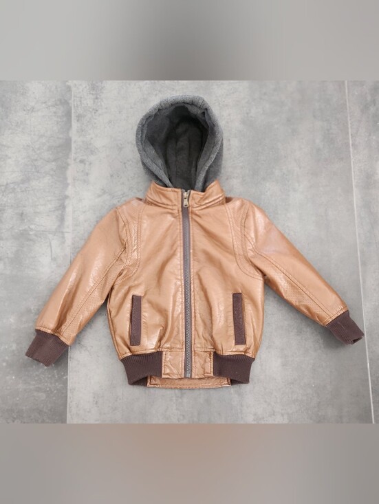 Urban Republic Other - Urban Republic Boys Brown Faux Leather Hooded Jacket with Gray Lined Hood